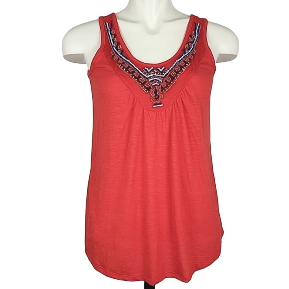 Carol Rose Women's Red Beaded Neckline Lightweight Tank Top Small
